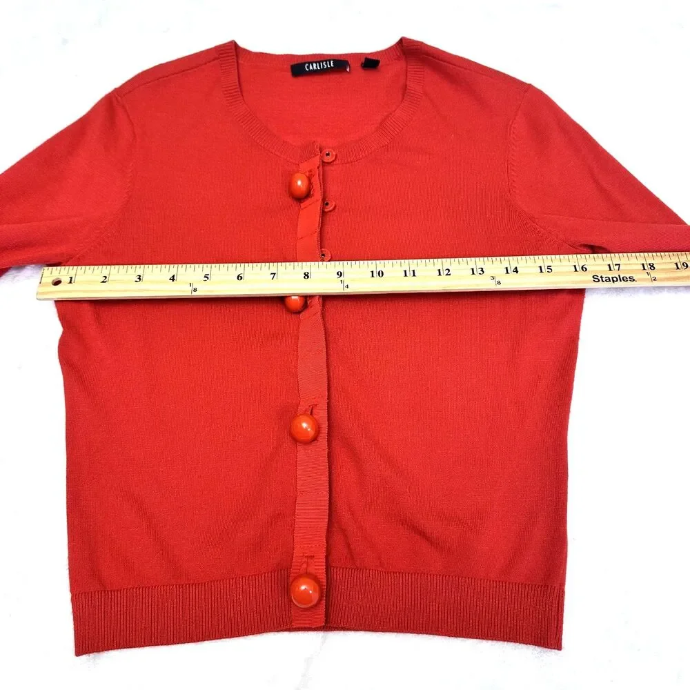 Etcetera Women's Red Crewneck Dome Buttons Cardigan Sweater Sz XS